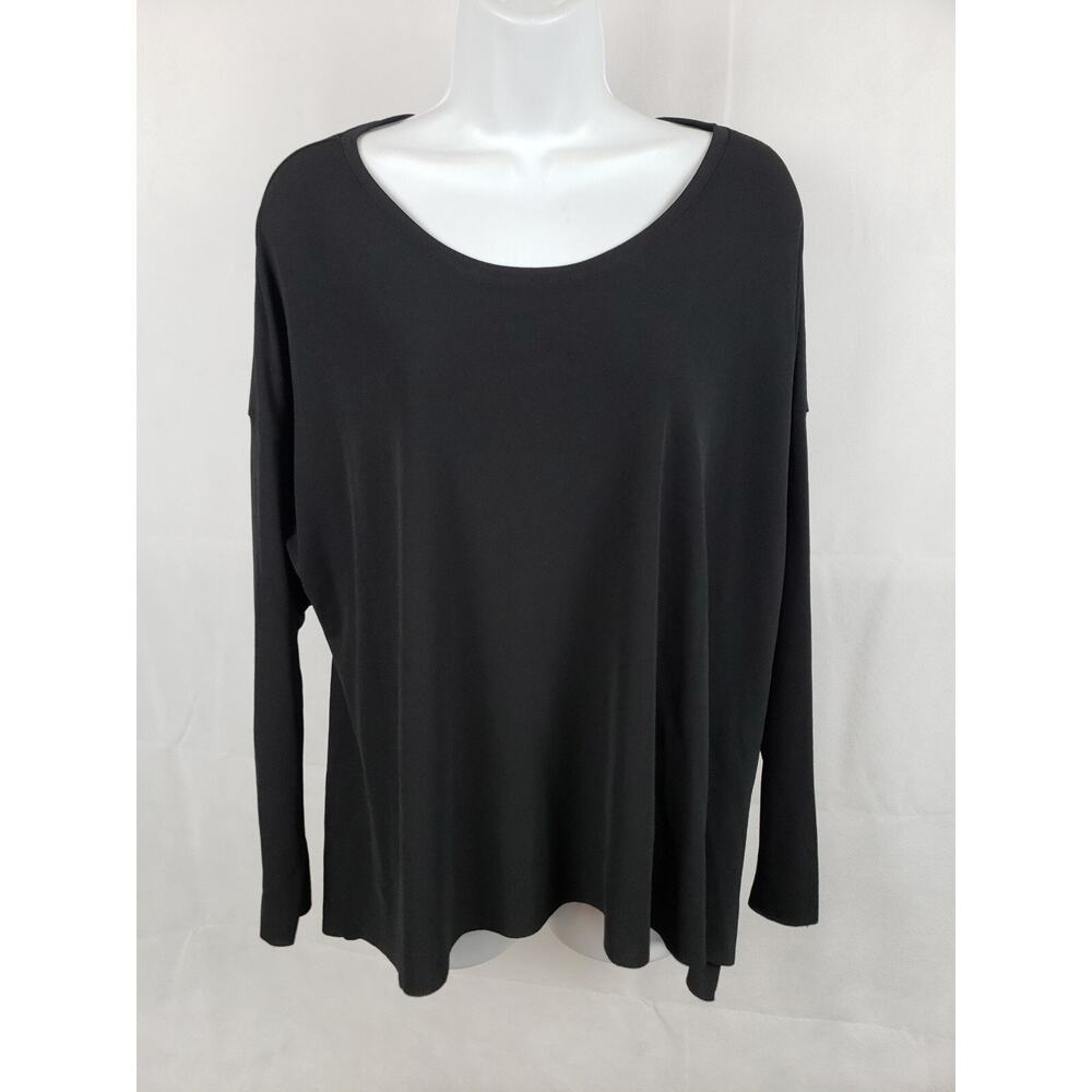 Blanque Women's Black Stretch Top Size 0 Made in USA Asymmetrical Lagenlook
